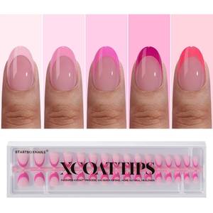 lot 3860 image: BTArtboxnails XCOATTIPS Pink French Tip Press On Nails - Extra Short Almond Press On Nails, Soft Gel Nail Tips,Soak Off Pink Acrylic Fake Nail Extension in 16 Sizes