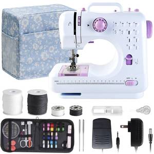 lot 3888 image: Sewing Machine for Beginners & Kids, Mini Portable Sewing Machines with 12 Built-in Stitch Patterns, 2-Speed Foot Pedal, Perfect for Teaching Daughter Granddaughter to Sew(Purple White)