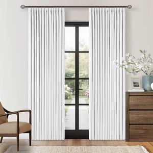 lot 3894 image: Pinch Pleated Blackout Curtains 102 Inches Long for Bedroom 100% Black Out Thick Linen Dual Layer Pinch Pleat Drapes with Back Tab Farmhouse Country Snow White 102 Inch Curtain for Dining Living Room