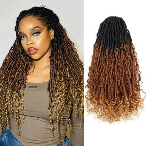 lot 3895 image: Toyotress Boho Human Hair Locs - 14 Inch 8 Packs Pre-Looped Crochet Curls, 3 Tones Ombre Brown With Curly Ends Braiding Hair Extensions (14 Inch, 8P-OT3027)