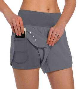 lot 3929 image: Ksmien Womens 2 in 1 Running Shorts - Lightweight Athletic Workout Gym Yoga Shorts Liner with Phone Pockets Dark Grey S