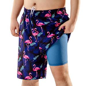 lot 3949 image: BRISIRA Big and Tall Mens Swim Trunks with Compression Liner Swimsuit Bathing Suit Swim Shorts Board Shorts Quick Dry Flamingo- 42