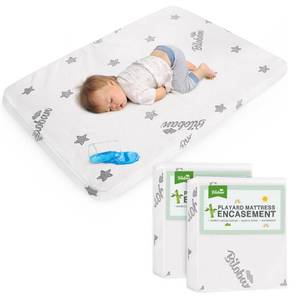 lot 3960 image: 2 Pack Pack and Play Mattress Protector Cover Zipper, Compatible with Graco Pack n Play & Dream On Me & Pamo Babe Playard Mattress to 1.5 Inches, Waterproof Playpen Mattress Encasement