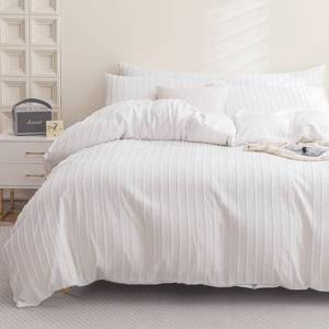 lot 3969 image: JELLYMONI Bright White Duvet Cover Full Size - 3PCS Microfiber Tufted Duvet Cover Set, Boho Striped Tufted Textured Duvet Cover with Corner Ties & Zipper Closure