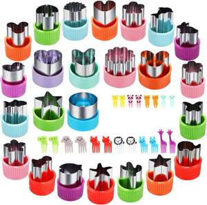 lot 3971 image: Vegetable Cutter Shapes Set, 24pcs, Mini Cookie Cutters Set Fruit Cookie Pastry Stamps Mold with 20pcs Food Picks and Forks -for Kids Baking and Food Supplement Tool Accessories