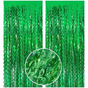 lot 3973 image: Green Tinsel Foil Fringe Curtains Wavy Backdrop for Party Sparkle Metallic Wavy Streamers Photo Booth Props for Birthday Dinosaur Animal St Patricks Day Football Christmas Party Decorations