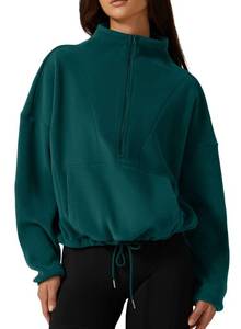 lot 3980 image: QINSEN Pullover Sweatshirt for Women Fleece Half Zip Drawstring Cropped Tops Thick Sherpa Windbreaker Forest Green M