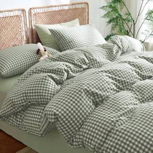 lot 3988 image: Nayoroom Gingham Duvet Cover Queen Size 100% Washed Cotton Green Plaid Checkered Comforter Cover 3 Pcs Soft Breathable Grid Farmhouse Dorm Bedding Set for All Seasons