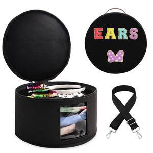 lot 5000 image: Chenille Letter Bow Mouse Ears Travel Case,Large Round Tiara Tote Storage Box,Headband Ears Display Storage Box with Shoulder Straps for Hairband,Tiara and Hair Accessories Storage Travel Picnic Park
