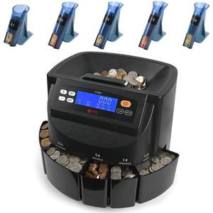 lot 5013 image: L LIKED Coin Counter and Sorter Machine Accurate sort for Nickels, Dimes, Quarters, Pennies, Dollars, Comes with 50 Performed Wrappers, 270 Coinsmin, LCD Display