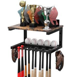 lot 5026 image: Deemasiii Wall Mount Baseball Bat Rack,hat stand hat stand for baseball caps hat rack stand, 10-Bat Metal Storage Holder, 5 Prongs, Black (Black�Bat&ampcaps hat)