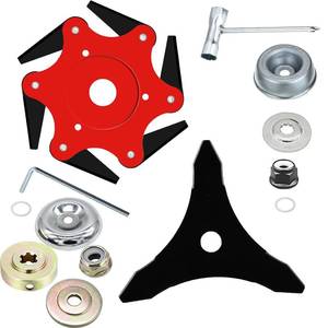 lot 5028 image: MEILLYOCEAN Steel Trimmer Head with 6 Blade Razors and 3 Teeth Brush Cutter Blade, Universal Weed Eater Metal Blades with Adapter Kit,for Brush Cutter, Trimmer, Weed Eater
