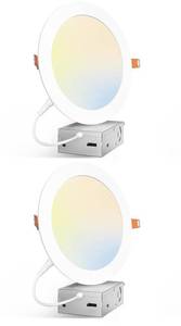 lot 5037 image: Amico 2 Pack 7 Inch 5CCT Ultra-Thin LED Canless Recessed Ceiling Light with Junction Box, 2700K3000K3500K4000K5000K Selectable, 15W100W, 1300LM High Brightness, Dimmable Wafer Downlight-ETL&FCC