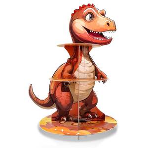 lot 5039 image: Dinosaur Cupcake Stand, 3 Tire Cupcake Stand Holder Dinosaur Themed Cup Cake Display Stand Dessert Tower Tiered Tray Stand for Kids Dinosaur Jungle Party Birthday Supplies (Dinosaur-1pcs) Pink