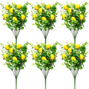 lot 5041 image: Tigeen 6 Pack Lemon for Decoration Fake Lemon Branches Artificial Vivid Yellow Faux Lemons Tables Centerpiece for Kitchen Stem Fruits for Home Spring Summer Decor