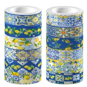lot 5045 image: Bolsome 12Rolls Lemon Washi Tape Blue Tiles Yellow Lemon Printed Decorative Washi Tape Summer Fruits Adhesive Stickers for Wedding Bridal Shower for Scrapbook Journal DIY Craft