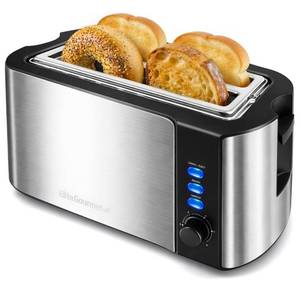 lot 5062 image: Elite Gourmet ECT-3100 4-Slice Long Slot Toaster  Extra Wide Slots for Bagels, Sourdough & Texas Toast  6 Browning Settings  Reheat, Defrost & Cancel  Built-In Warming Rack  Stainless Steel