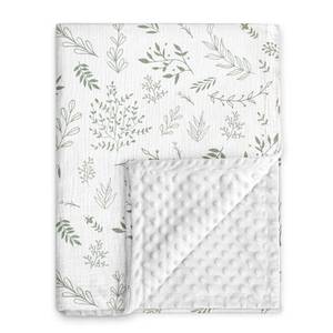 lot 5072 image: GLLQUEN BABY Blankets for Boys Girls, Soft Muslin Cotton Front Dotted Fleece Backing, Nursery Minky Crib Blanket for Infant Toddler, 30 x 40 inches Throw Blanket, Green & Leaves