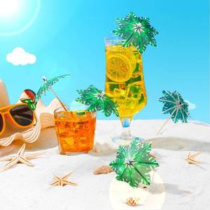 lot 5077 image: Newtay 150 Pcs Summer Cocktail Picks Palm Trees Cocktail Umbrellas, Drink Umbrellas, Parasol Cupcake Toppers for Hawaiian Wedding Party Decoration