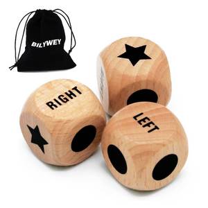 lot 5078 image: Bilywey 3pcs Left Right Center Game Dice 1 inch Beech Wood Dices with Drawstring Bag (3 pcs)