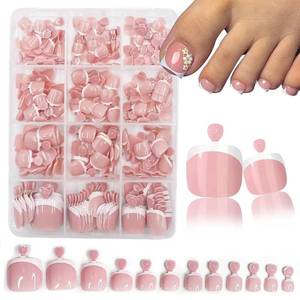 lot 5079 image: 240Pcs White French Tip Press on Toenails Short Square Fake Toe nails Press ons with Design Stick on Toe Nails Reusable Acrylic False ToeNails Artificial Glue on Toenails for Women Nails Manicure