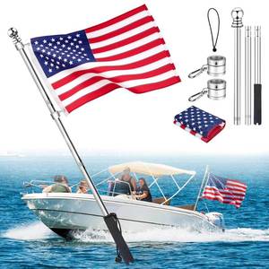 lot 5085 image: YUSOVE Boat Flag Pole with Rod Holder Mount, 4ft Marine Stainless Steel Boat Flag Pole, with Bungee Retainer, EVA Foam Grip