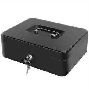 lot 5086 image: Cash Box with Money Tray - Large Money Box with Lock, Metal Safe Box for Money 9.84 x 7.87 x 3.54 Black