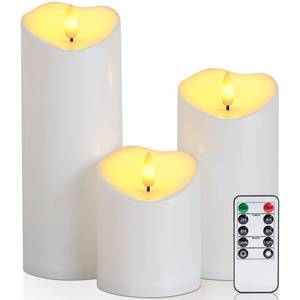 lot 5092 image: Raycare 3x46 8 Outdoor Waterproof Flameless Candles, Battery Operated LED Candles with Remote Control and Timer, Electric Fake Plastic Pillar Candles, Ivory White, Set of 3