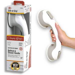 lot 5113 image: Safe-er-Grip Safe-er-Grip Changing Lifestyles Suction Cup Grab Bars for Bathtubs & Showers Safety Bathroom Assist Handle, White & Grey, 12 inches