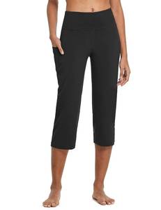 lot 5131 image: baleaf Womens 21 Capri Pants with Pockets, High Waist Tummy Control Yoga Leggings for Summer Workout Black XXL