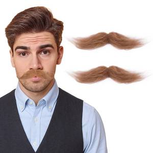 lot 5137 image: 2pcs Brown Self Adhesive Fake Mustache Men Stick On Moustache Costume Facial Hair for Cosplay Party