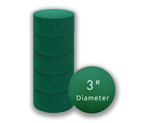 lot 5142 image: Pack of 6 FLOFARE Round Floral Foam Blocks for Fresh and Artificial Flowers, Each (3 X 1.5), Dry & Wet Green Flower Foam for Flower Arrangements & Florist Supplies