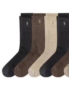 lot 5144 image: Polo Ralph Lauren Mens Classic Sport Performance Cotton Crew Socks 4 Pair Pack, Brown, Mens Shoe Size 6-12.5
