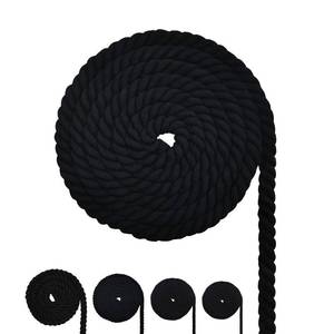 lot 5145 image: Cotton Rope, Black Cotton Cord, 3 Strand Twisted Macrame Cord (Black, 8mm x 65 Feet)