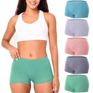 lot 5155 image: BAMBOO COOL Womens BoyShorts Underwear Seamless Boxer Briefs Mid Rise Full Coverage Breathable Stretch Ladies Panties 5 Pack L