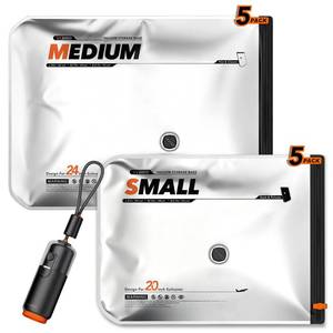 lot 5158 image: Vacbird 10 Pack Vacuum Bags for Travel with USB & Battery 2-in-1 Rechargeable Air Pump, Vacuum Seal Compression Packing Bags for Luggage and Suitcase, Space Saver for Travel Clothing Storage