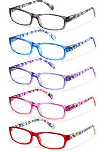 lot 5164 image: Gaoye 2.0 Reading Glasses for Women, 5 pack Fashion Readers for Women Spring Hinge Eye Glasses, Blue Light Reading Glasses