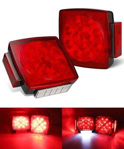lot 5166 image: Partsam Pair Slim Square LED Trailer Light Submersible Tail Lights 15 Red 4 White LEDs 5050 SMD Stop Turn Tail with Side Clearance and License Lights for Under 80 Boat Trailer 12V IP67 Red Lens