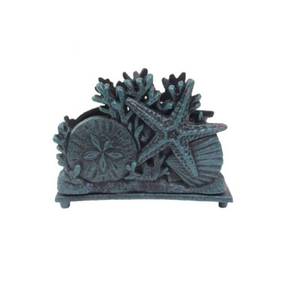 lot 5168 image: Seaworn Blue Cast Iron Seashell Napkin Holder 7 - Sea Life Decor - Beach Deco