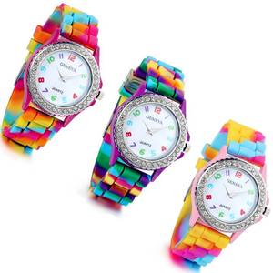 lot 5178 image: Lancardo Womens Quartz Watch Rhinestone Rainbow Color Silicon Jelly Fun Play Colorful Casual Dress Wrist Watches Birthday