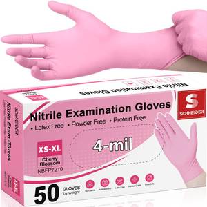 lot 5181 image: Schneider Nitrile Exam Gloves, 4-mil Medical Gloves Disposable Latex Free, Powder Free, Food Safe Glove for Cooking, Cleaning, Examination, Cherry Blossom, XS, 50-ct Box