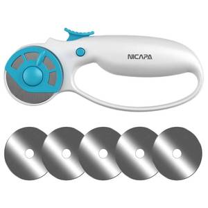 lot 5194 image: NICAPA 45mm Rotary Cutter for Fabric with Safety Lock Ergonomic Classic Comfort Loop Rotary Cutter for Crafting Sewing Quilting (Extra 5pcs 45mm Replacement Blades Included)