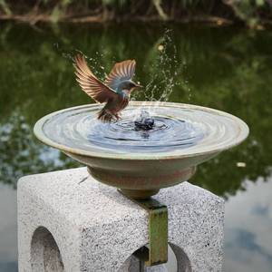 lot 5201 image: Solar Bird Bath,Deck Bird Bath with Solar Fountain,Metal Bird Bath Bubbler,Deck Mounted Bird Bath,Balcony Bird Bath,Patio Garden Decor