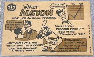 1960 Topps Baseball Card #212 - Walt Alston Los Angeles Dodgers Manager