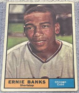 lot 105 image: 1961 Topps Baseball Card #350 - Ernie Banks Chicago Cubs