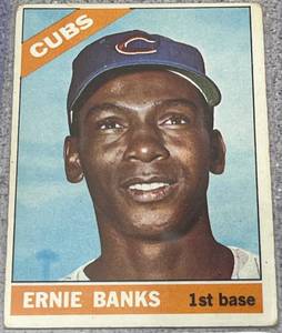 lot 120 image: 1966 Topps Baseball Card #110 - Ernie Banks Chicago Cubs