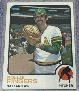 lot 140 image: 1973 Topps Baseball Card #84 - Rollie Fingers Oakland Athletics