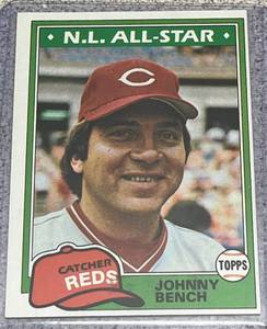 lot 178 image: 1981 Topps Baseball Card #600 - Johnny Bench All-Star