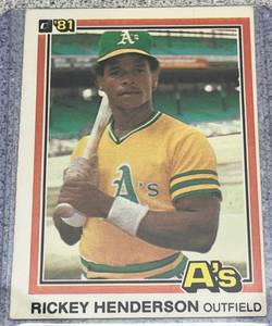 lot 180 image: 1981 Donruss Baseball Card #119 - Rickey Henderson