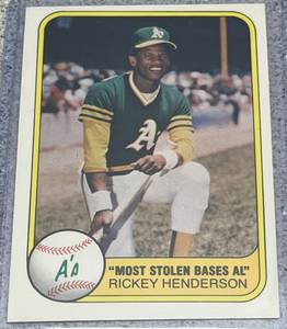 lot 187 image: 1981 Fleer Baseball Card #351 - Rickey Henderson Stolen Bases